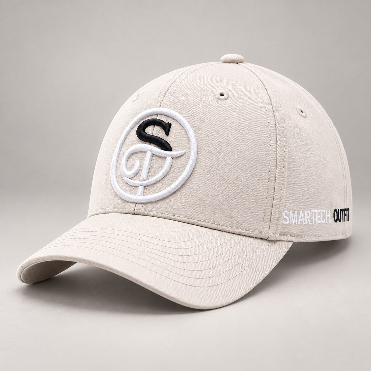 Beige Cotton Baseball Cap — three-quarter front view