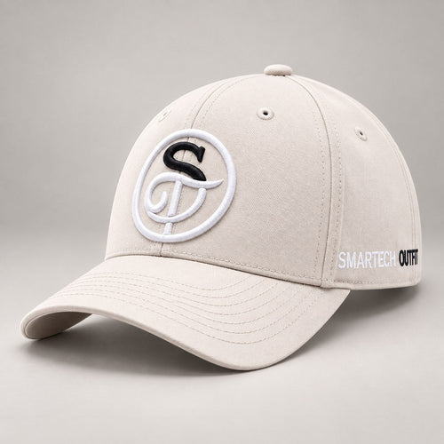 Beige Cotton Baseball Cap — three-quarter front view