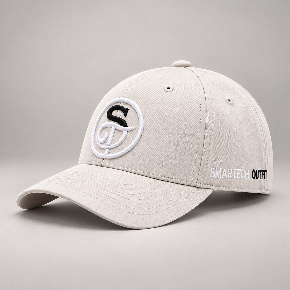 Beige Cotton Baseball Cap — branded side view