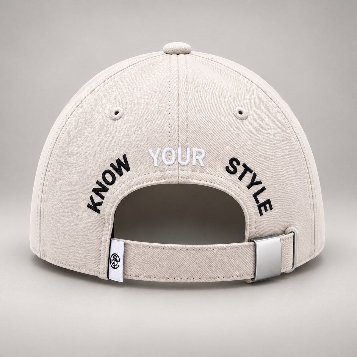 Beige Cotton Baseball Cap — back embroidery and adjustable closure