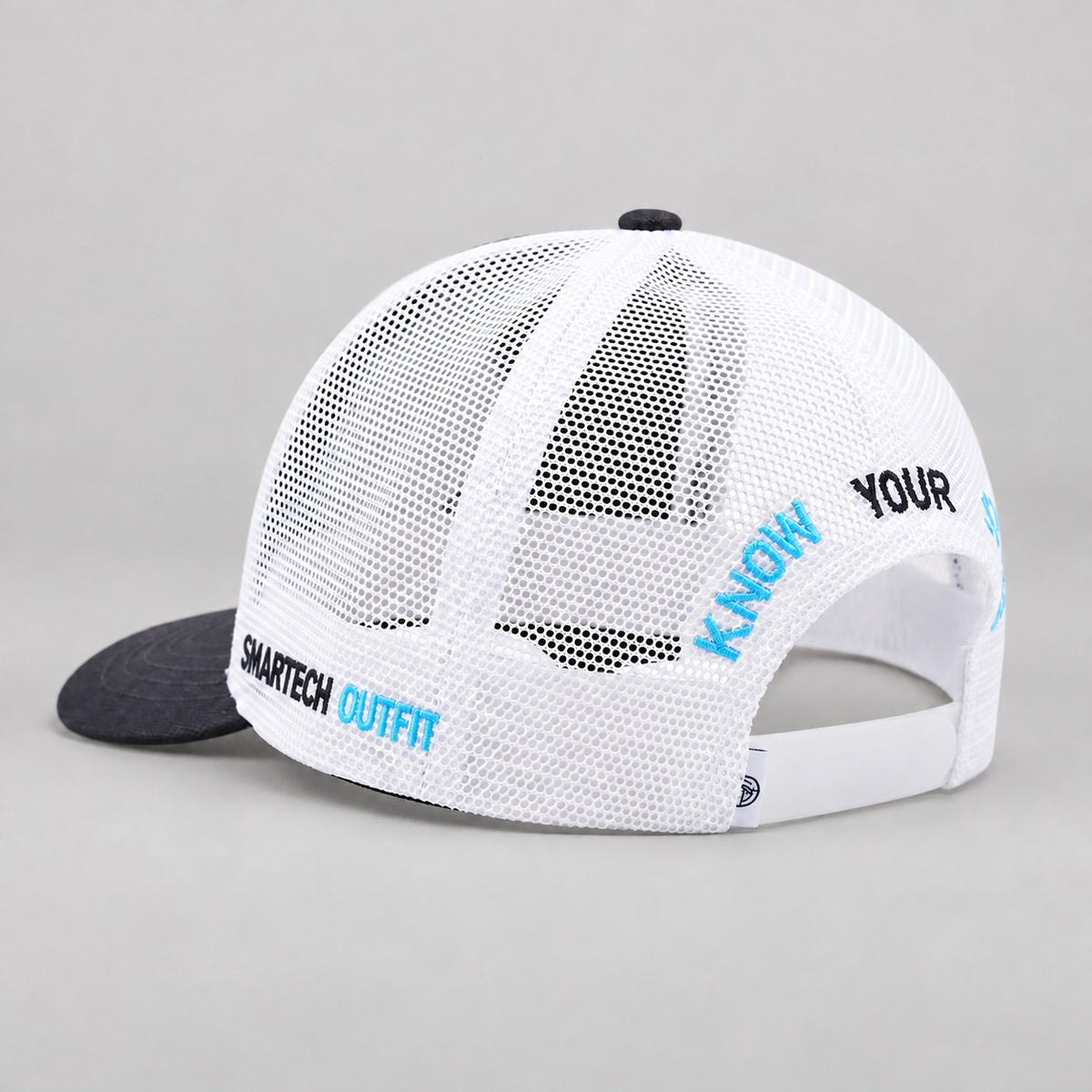 Black & White Classic Trucker Mesh Cap — branded side view