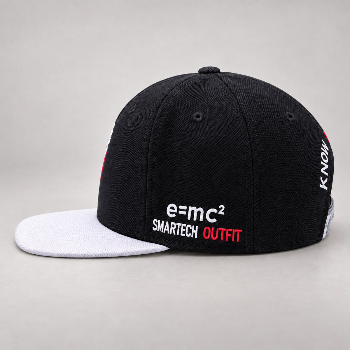 Black & White Snapback Cap — branded side view
