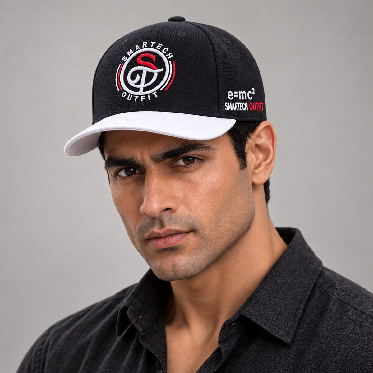 Black & White Snapback Cap — on-model fit illustration