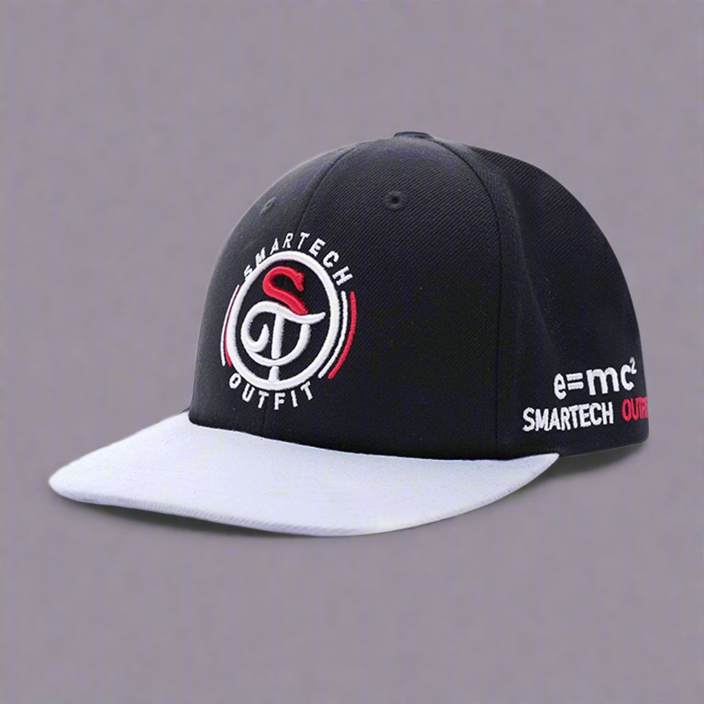 A premium black and white snapback cap with the brand 
Smartech Outfit