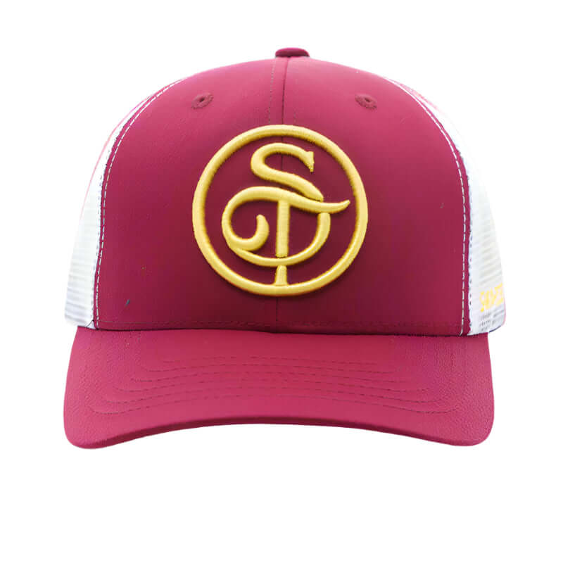 Burgundy Trucker Mesh Cap by Smartech Outfit – premium burgundy and white design with mesh back ventilation