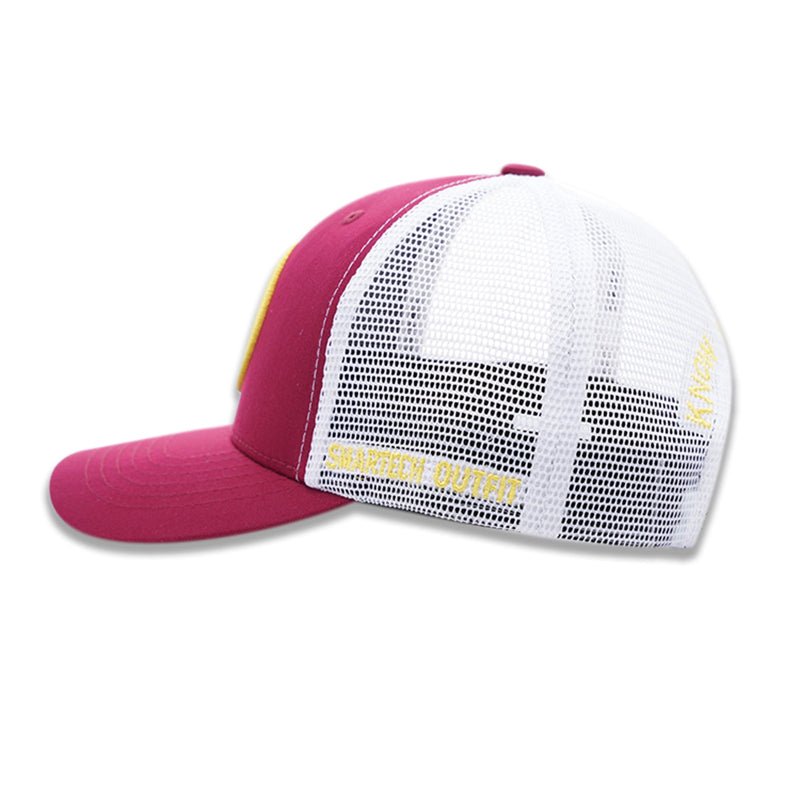 Burgundy Trucker Mesh Cap – adjustable snapback closure for a secure, comfortable fit