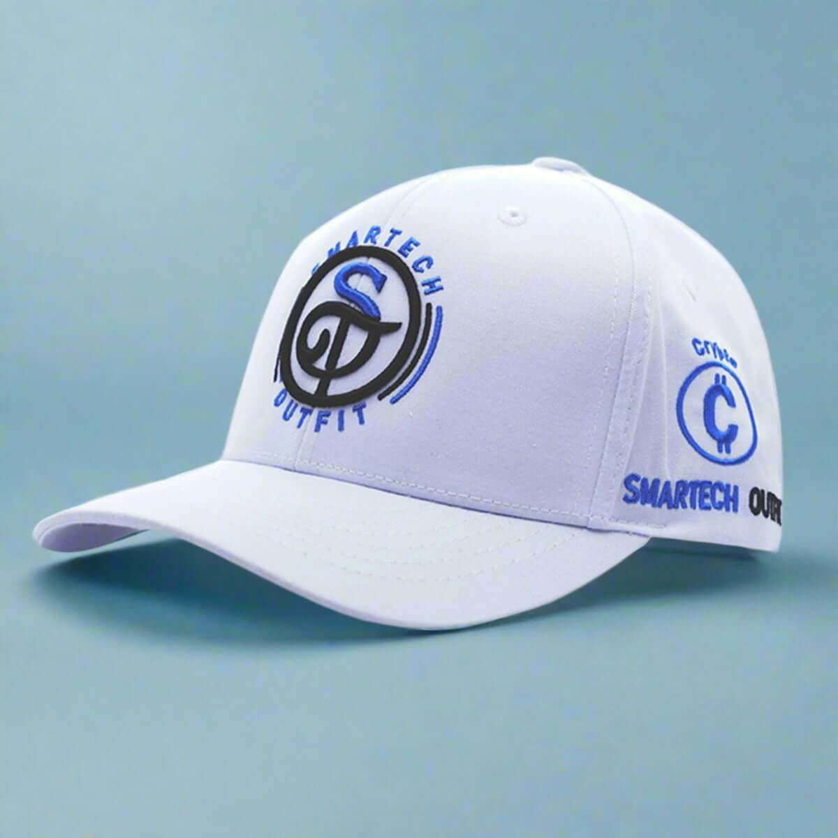 CryptoSide Classic Baseball Cap by Smartech Outfit – white 100% cotton construction, front view