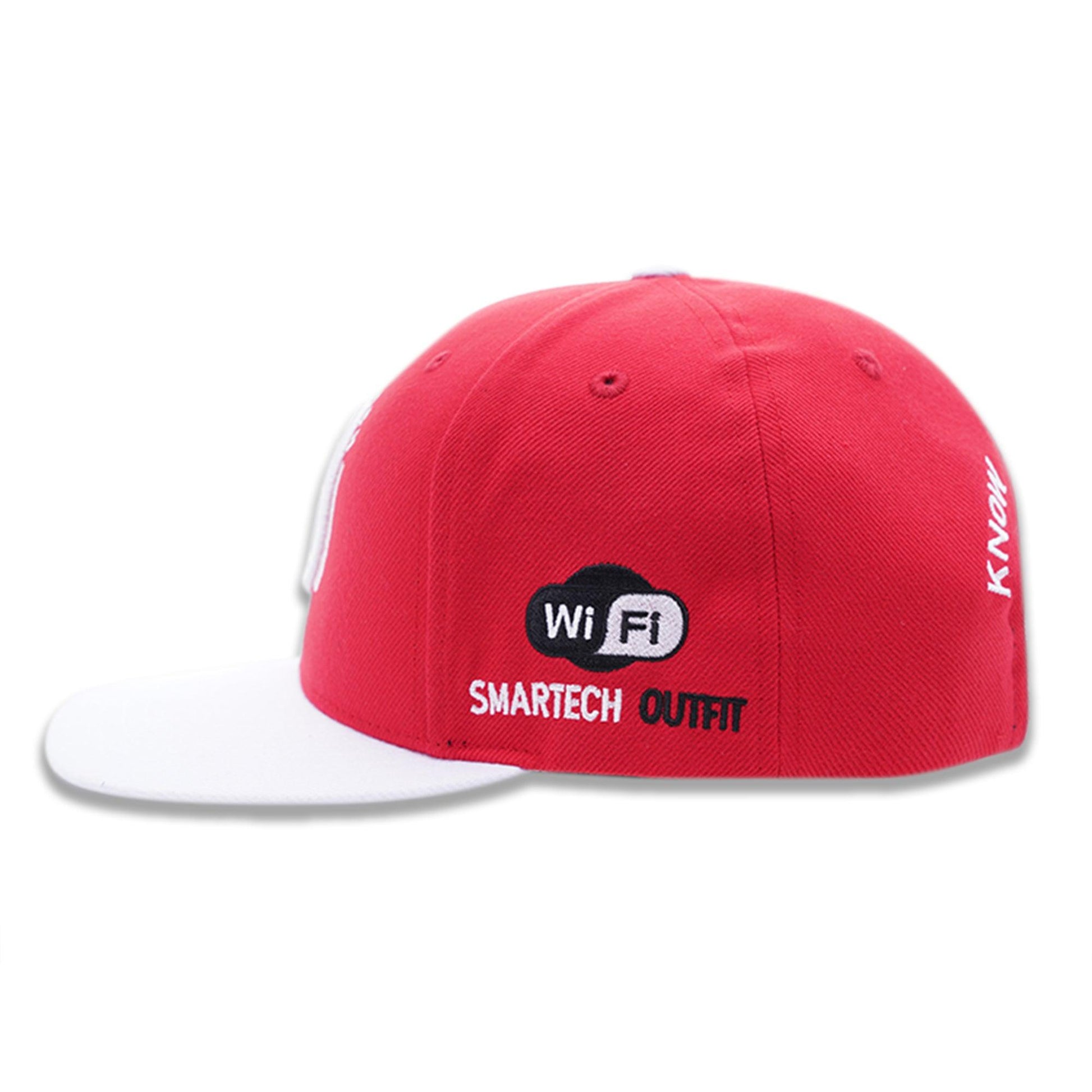 Stylish red and white baseball cap with SD logo