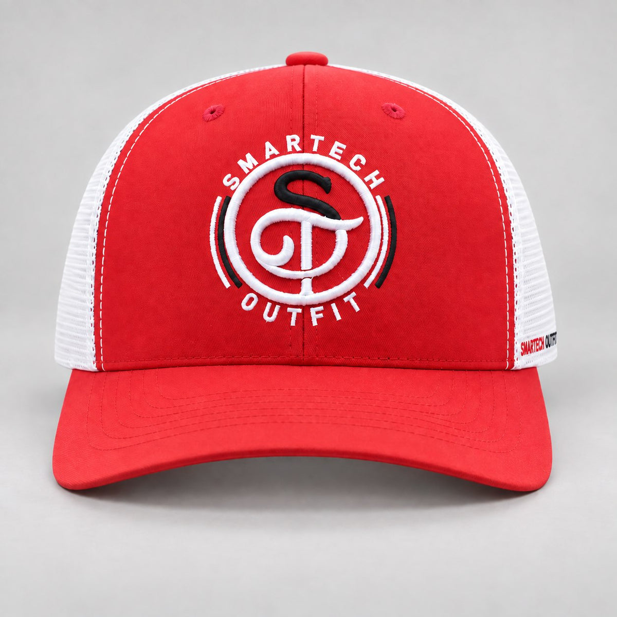 Red & White Trucker Mesh Cap — front view
