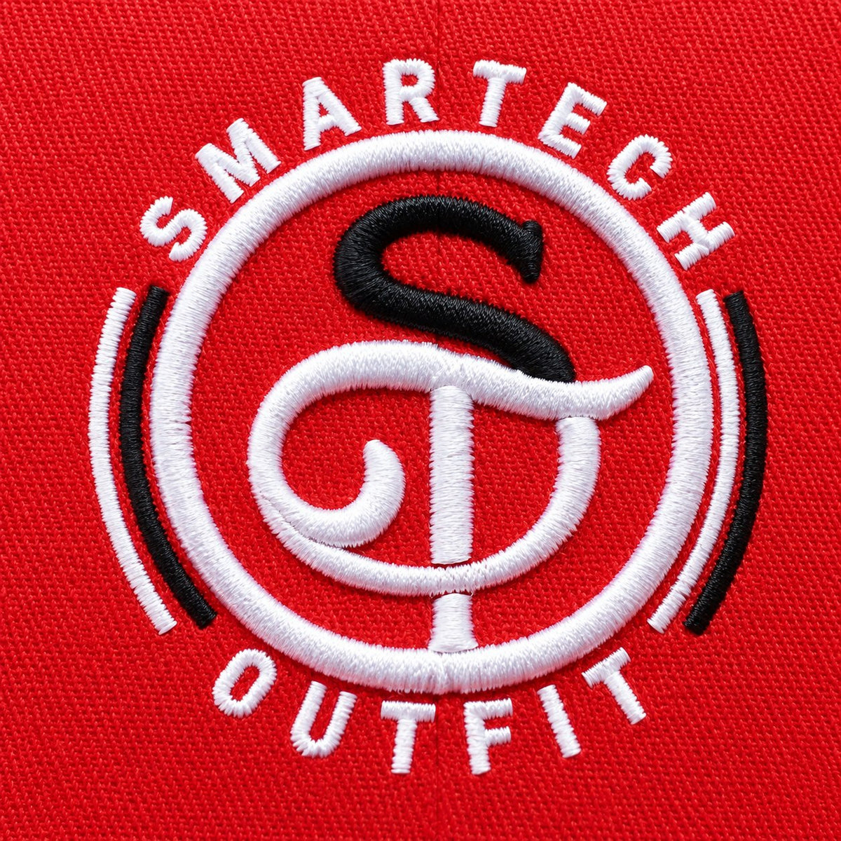 Red & White Trucker Mesh Cap — embroidery detail