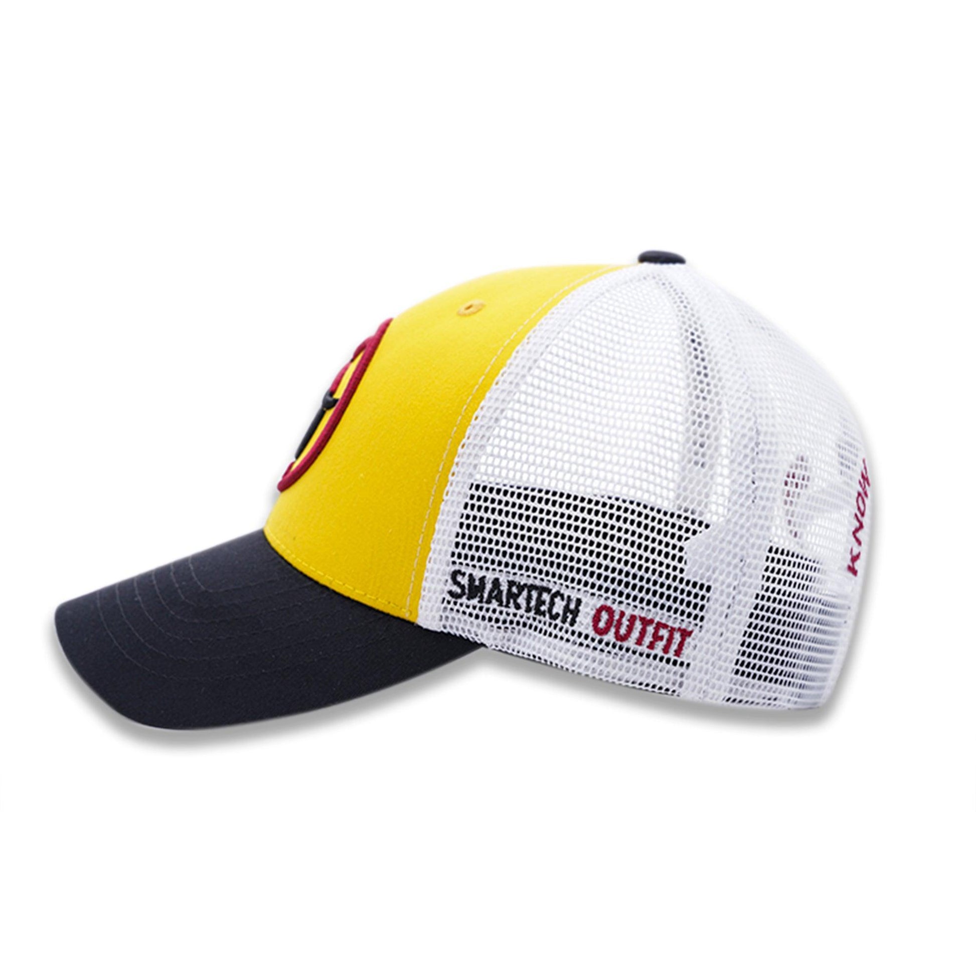 Yellow and white trucker cap, breathable mesh team cap for men, stylish and comfortable hats